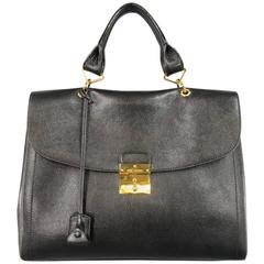 New MARC JACOBS Black Leather Gold Lock Shoulder Strap Satchel Handbag