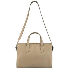 VALEXTRA Taupe Pebbled Leather Top Handles Cross Body Bag