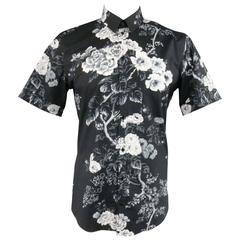 Men's DOLCE & GABBANA Size L Black & White Floral Cotton Short Sleeve Shirt