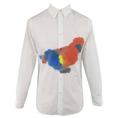 Men's MARNI Size XS White Cotton Multicolor Watercolor Parrot Long Sleeve Shirt