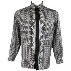 VERSACE CLASSIC V2 Size M Black and White Geometric Print Silk Long Sleeve  Shirt at 1stDibs