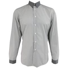 Men's PRADA Size XL Black & White Mixed Polka Dot Cotton Long Sleeve Shirt