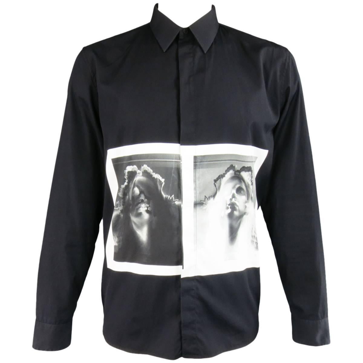 Men's GIVENCHY Size L Black & White X-Ray Graphic Fall 2013 Dress Shirt
