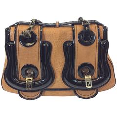 Fendi Black Patent and Brown Leather B Buckle Bursa Shoulder Bag 6