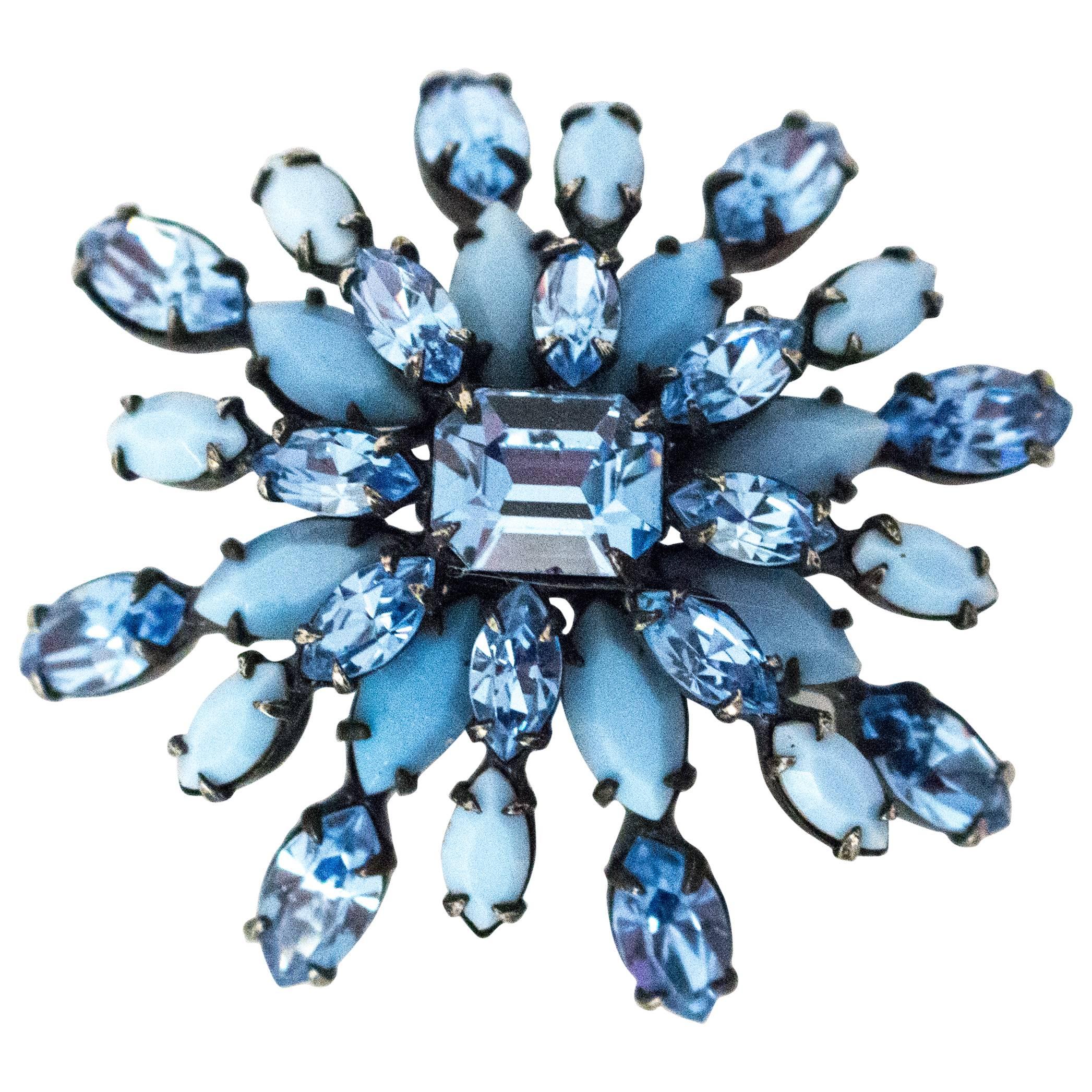 60s Schreiner New York Blue Glass Gemstone Brooch