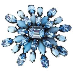 60s Schreiner New York Blue Glass Gemstone Brooch 1