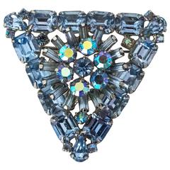 Vintage 50s Weiss Blue Glass Crystal Brooch