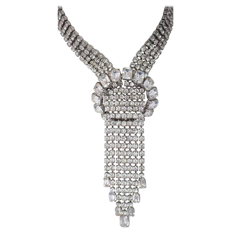 50s Four Strand Rhinestone Necklace For Sale at 1stDibs