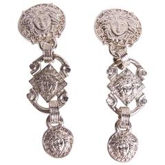 Gianni Versace 1990s Clip On Medusa Head Dangle Earrings