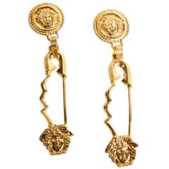 Iconic Gianni Versace Safety Pin Medusa Earrings