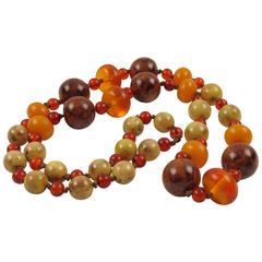 Bakelite Necklace Extra Long Shape Fall Colors Marble Beads