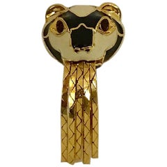 Gucci Black and White Enamel and Gold Tone Tiger Head Cocktail Ring with Fringe