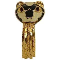 Gucci Black and White Enamel and Gold Tone Tiger Head Cocktail Ring with Fringe 3