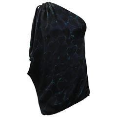 Lanvin Blue Black Green Silk Glowing Heart One Shoulder Asymmetrical Blouse Top 10