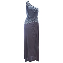 Vintage GIORGIO Beverly Hills Grey Sequin and Beaded Asymmetrical Design Size 8