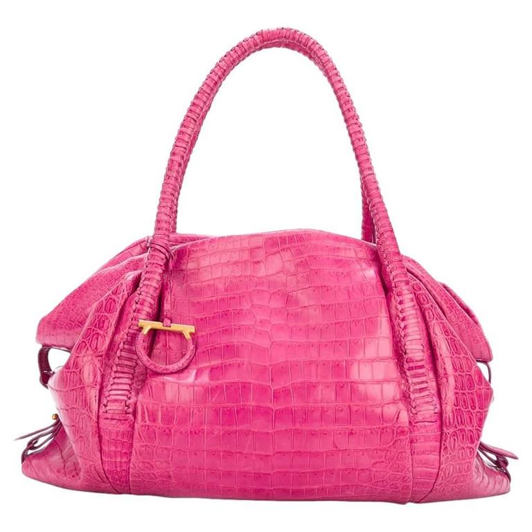Exceptional Ferragamo pink crocodile handbag at 1stdibs