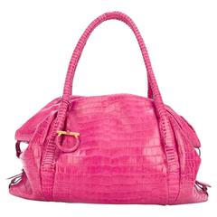 Exceptional Ferragamo pink crocodile handbag