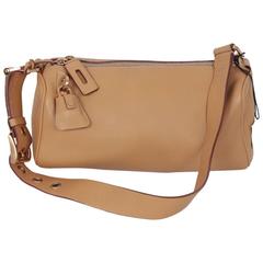 PRADA Tan Leather SHOULDER BAG Handbag w/ PADLOCK