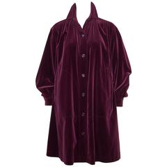 1970's Yves Saint Laurent Rive Gauche Rich Ruby Red Velvet Smock Coat