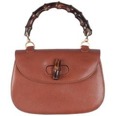 GUCCI Tan Leather BAMBOO BAG Top Handle Handbag PURSE