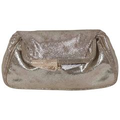 FENDI Metallic Leather CLUTCH Handbag EVENING BAG Purse w/ RHINESTONES