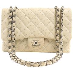 Chanel  Ivory Ostrich Maxi Flap Shoulder Bag