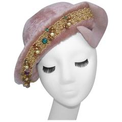 Precious 1940's Henry Pollak Mauve Faux Fur Wool Hat With Embellished Brim 11
