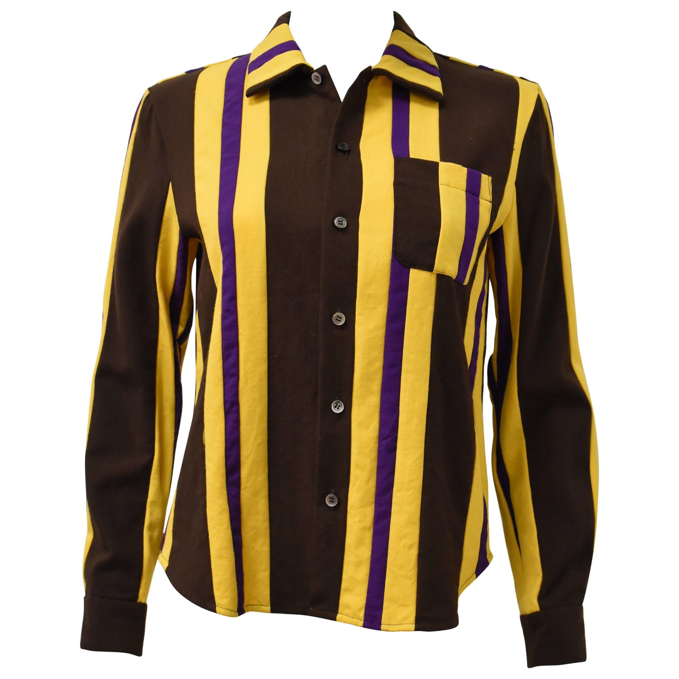 Comme des Garcons Tricot Brown/Yellow Irregular Striped Wool Shirt 