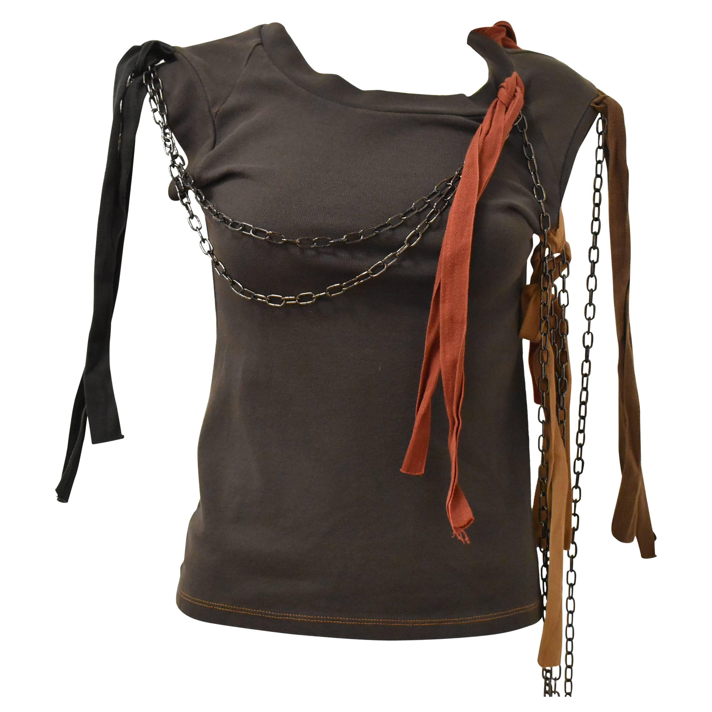 Vivienne Westwood Brown Top with Metal Chains and Ribbons
