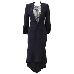 Chloe Navy Blue Silk Embroidered Lace Ensemble 1990's