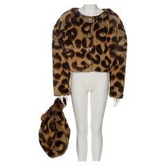 Retro Vivienne Westwood Leopard Print Faux Fur Jacket and Bag Set, fw 1992