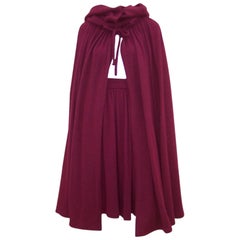 Dramatic 1970's Valentino Aubergine Angora Wool Sweater Cape With Skirt