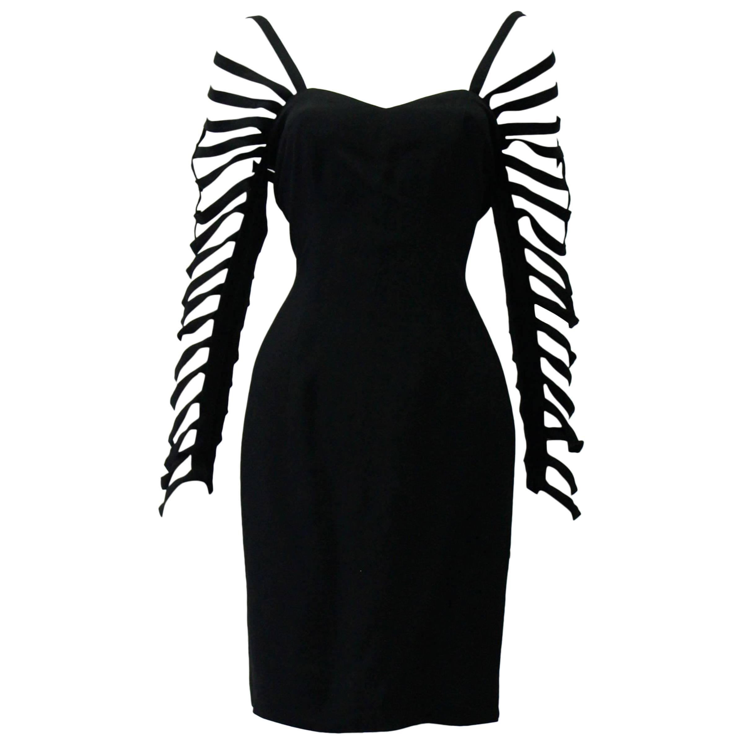 Unique Sophie Sitbon Black Cut Out Sleeve Dress For Sale