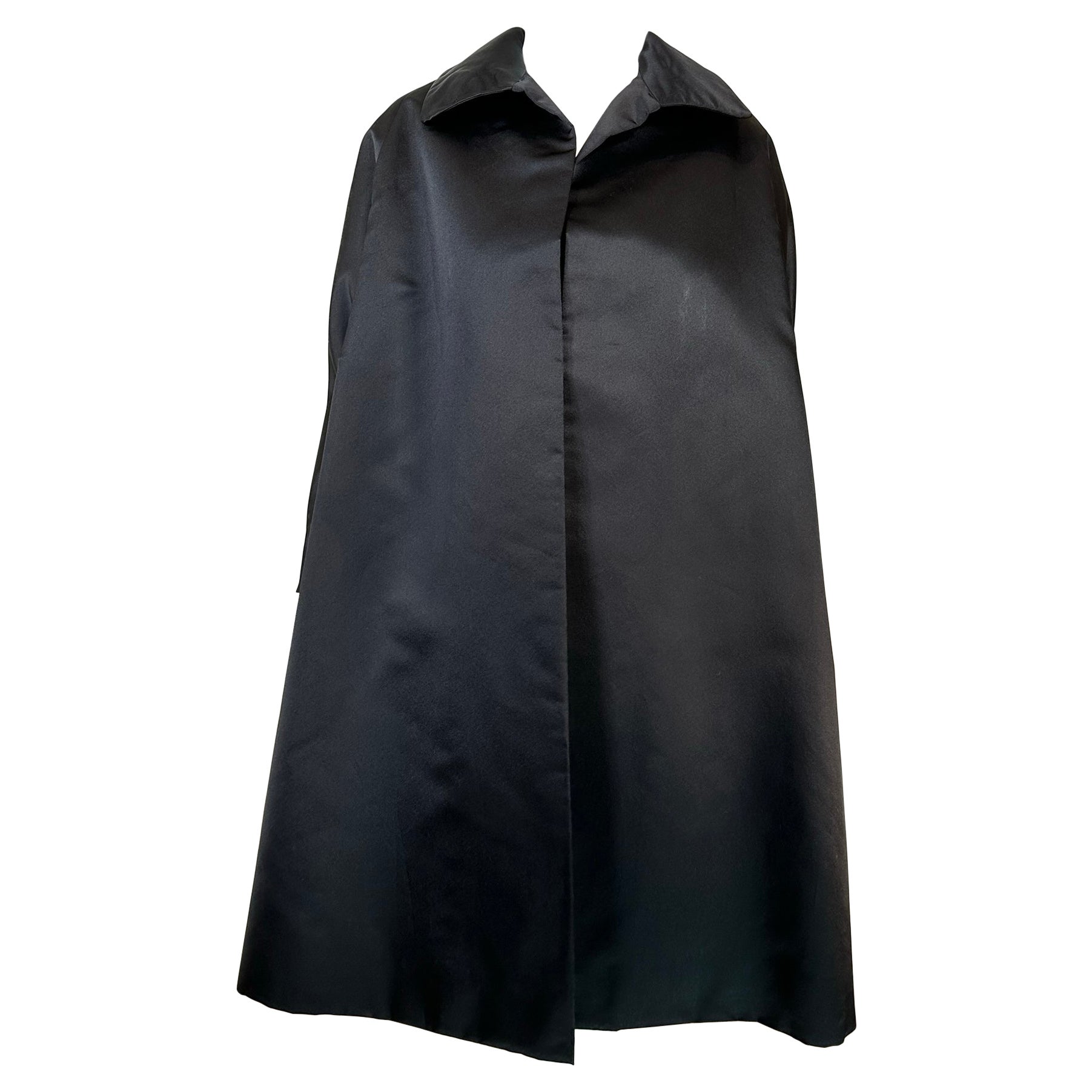 Bergdorf Goodman Demi Couture Trapeze Black Silk Satin Evening Coat 1950s For Sale
