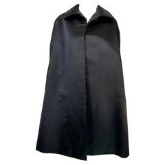 Used Bergdorf Goodman Demi Couture Trapeze Black Silk Satin Evening Coat 1950s