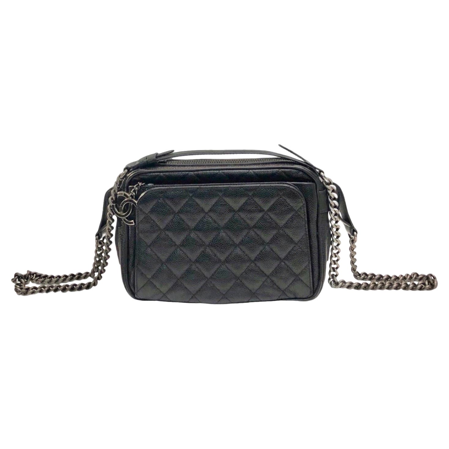 Chanel Black Quilted Caviar Gourmette Chain Crossbody Shoulder Strap Camera  Bag For Sale at 1stDibs