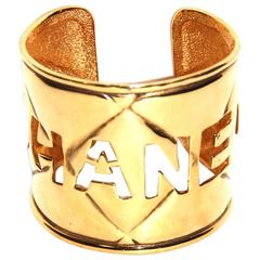 Chanel Gold-tone Cutout Logo Quilted Cuff Vintage 