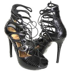 Alexander McQueen Black Python Lace-up Sandals - IT 39 - Pristine Condition