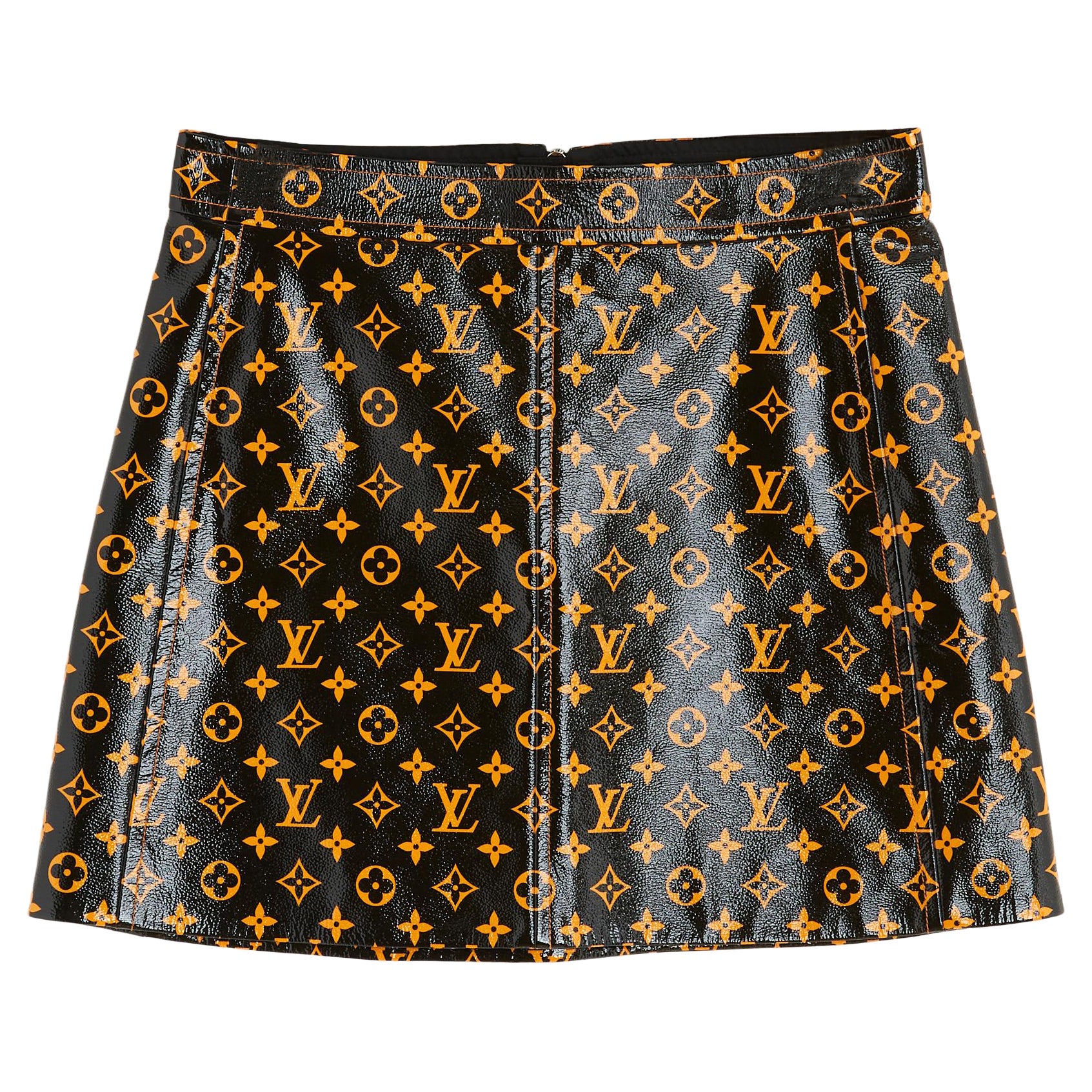 FW2019 Louis Vuitton Black patent Leather LV Mini Skirt