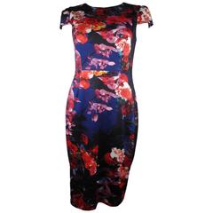 Betsey Johnson New Floral Dress - US 4 - 36 - w Tags Red Black Blue Short Sleeve