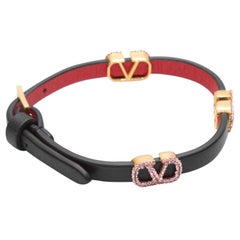 Black Valentino Leather Logo Bracelet