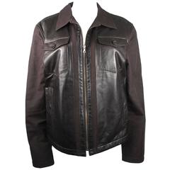 Elie Tahari Brown Leather Jacket - Medium - M - Cotton Canvas Gold Zip Coat