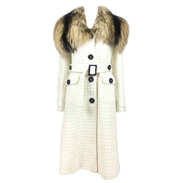 Dolce and Gabbana Off-White Coat With Fox Fur Collar at 1stDibs | white ...