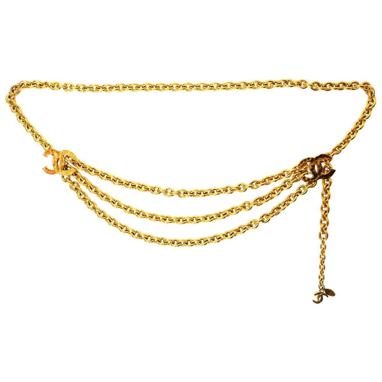 Chanel Vintage Gold-Tone Hammered CC Chain Belt