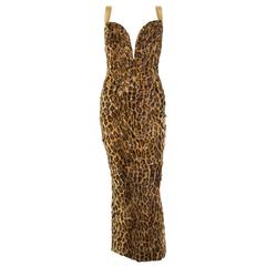 1990s Gianni Versace Atelier Leopard Velvet Gown with Crystals