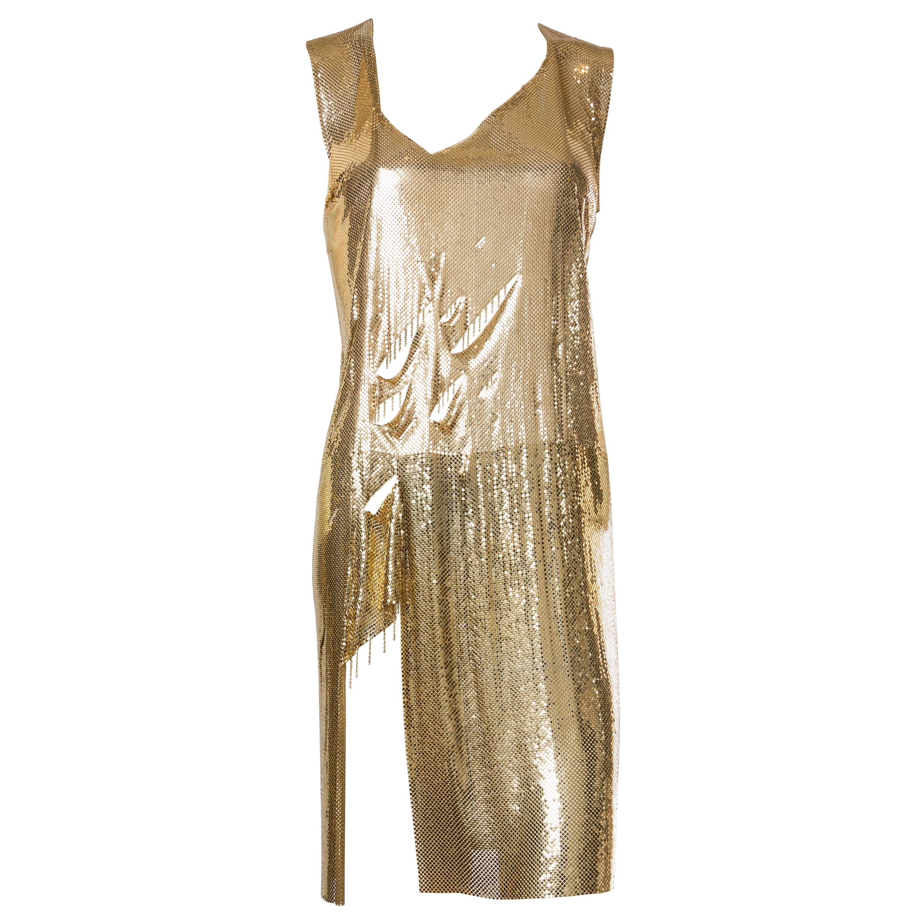 1980 MORPHEW COLLECTION Style Metal Mesh Rock And Roll In Solid Gold Slashed