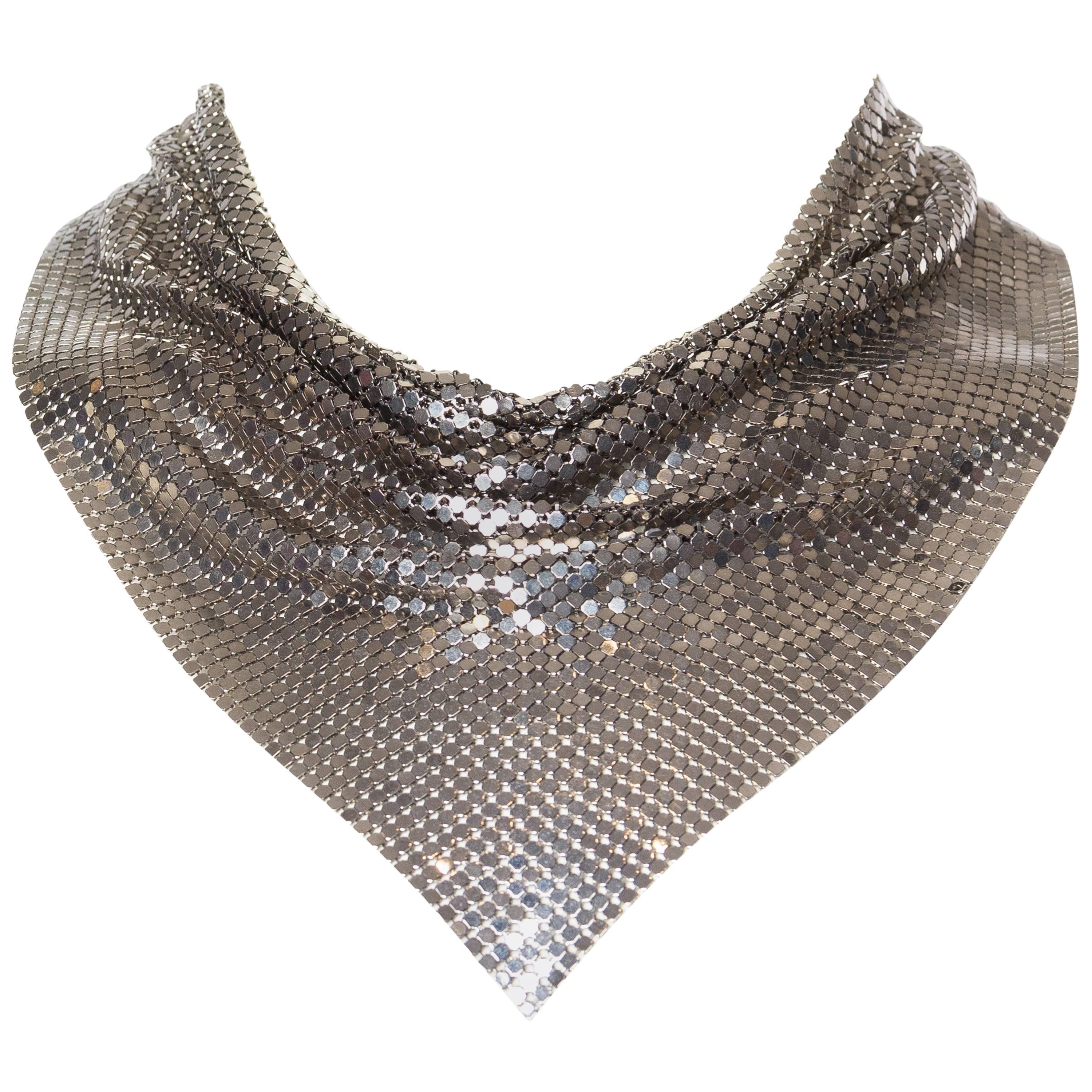 Silver Gianni Versace Metal Mesh Medusa Necklace 