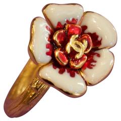 Chanel Enamelled Ring Camellia Flower Ring