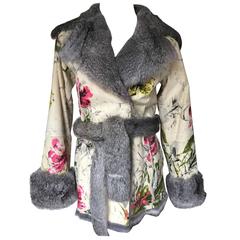 Dolce&Gabbana Fur and Floral Leather Painted Jacket S. 8