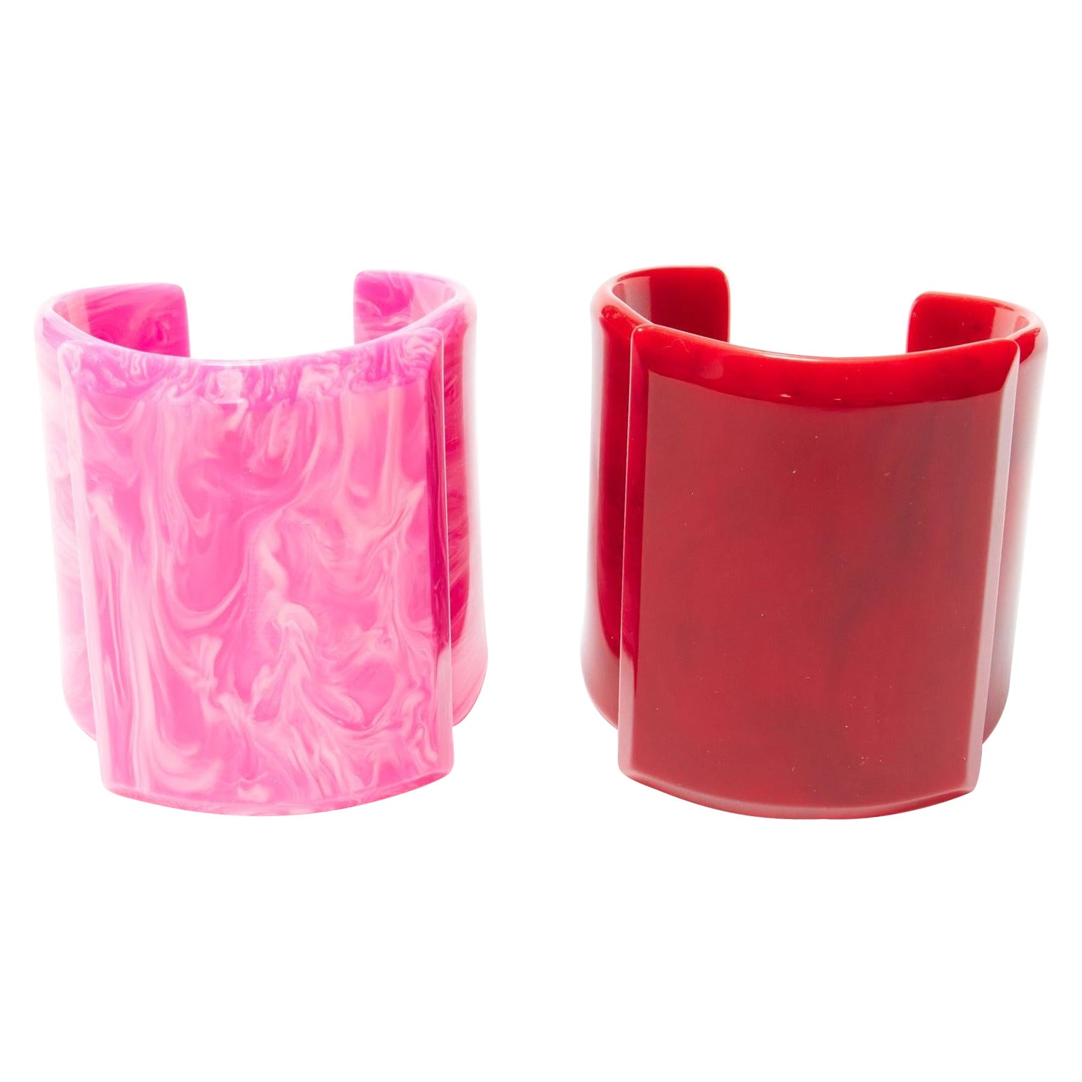 TOGA ARCHIVES pink red acrylic marble swirl oversized cuffs set For Sale